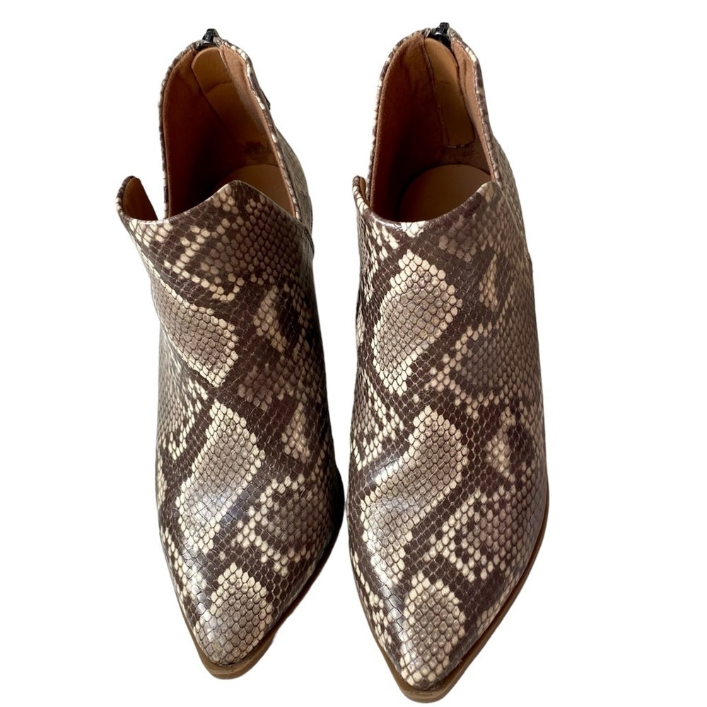 SCOOP Cut Out Booties Pointed Toe Block Heel Snakeskin Print Brown/Beige Women 7